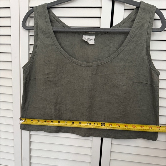 Not Perfect Linen Scoop Neck Cropped Tank - S - Forest Green - Picture 4 of 5